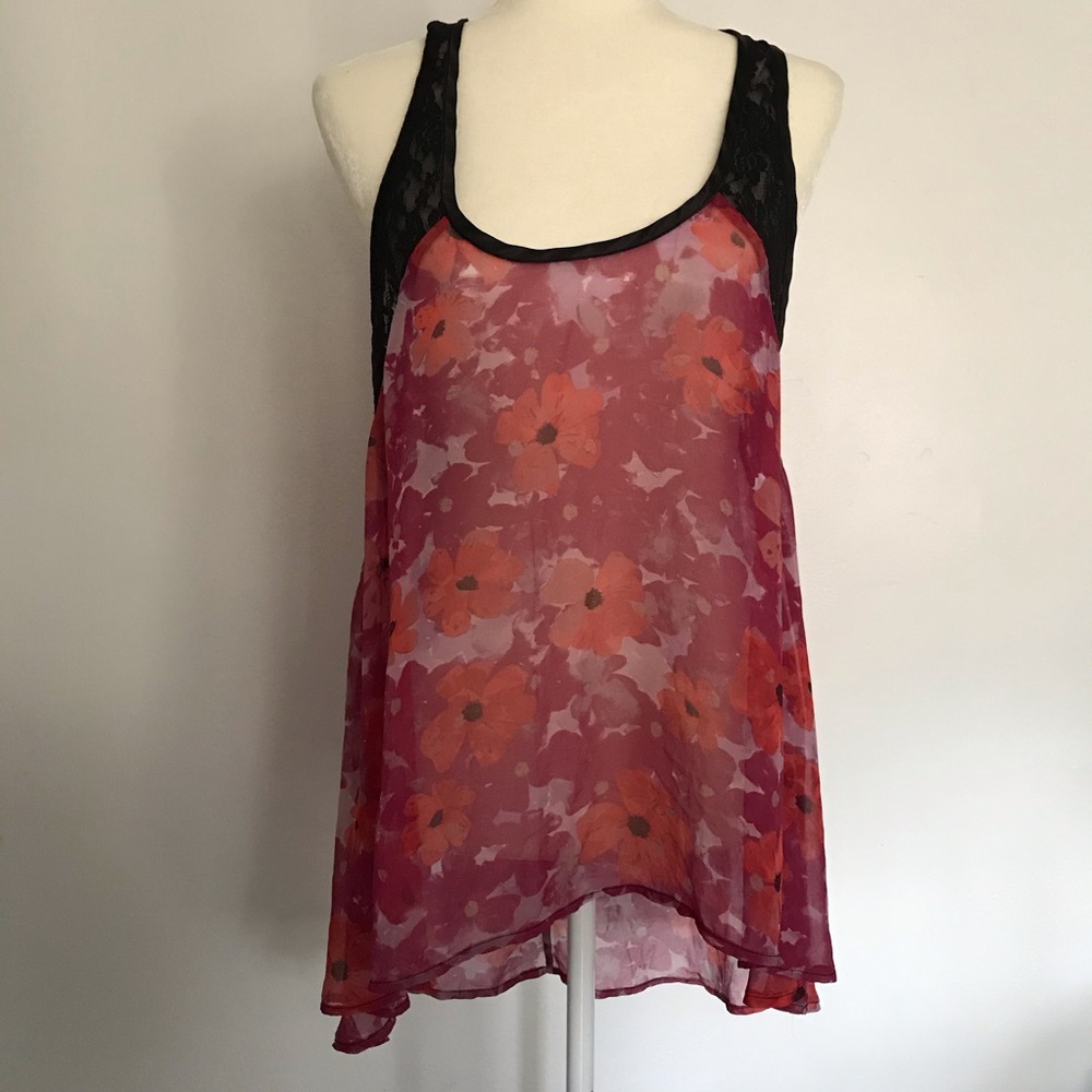 Free People sheer floral lace tank top